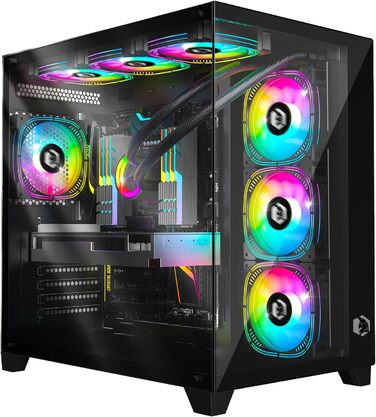 Ігровий корпус EMPIRE GAMING CL-242 (2024), ARGB Mid Tower ATX/Micro-ATX/ITX, 7 вентиляторів 120 мм, адресна RGB-підсвітка, MB Sync, чорний