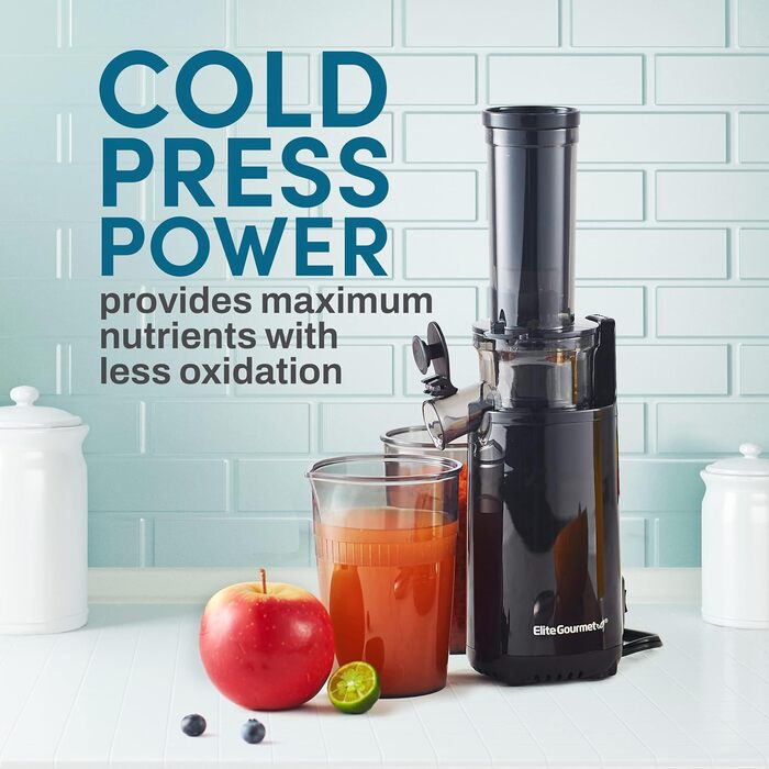 Соковижималка шнекова Elite Gourmet EJX600, холодного віджиму, компактна, легка у догляді, з 16-унційним контейнером, антрацит
