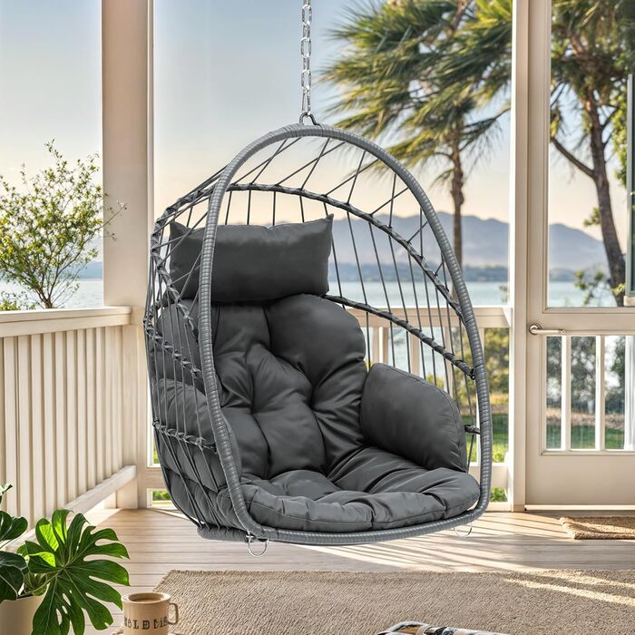 Крісло-гойдалка YITAHOME для дому та саду, сіре, з подушками, 150 кг, 105x74x72 см