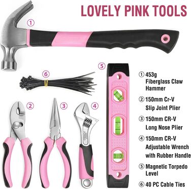 Набір інструментів WORKPRO Pink 103 предмети в сумці для дому та ремонту - ідеальний подарунок для майстра DIY