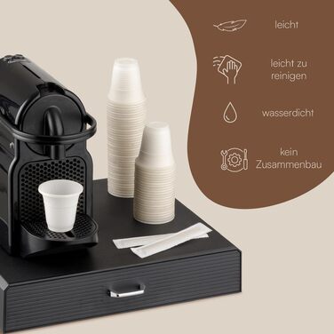 Органайзер для кавових капсул Baroni Home, універсальна шухляда для Nespresso та Dolce Gusto на 30 капсул, відсік для чаю та аксесуарів, компактний пластиковий підстаканник, 34x13x34 см, чорний