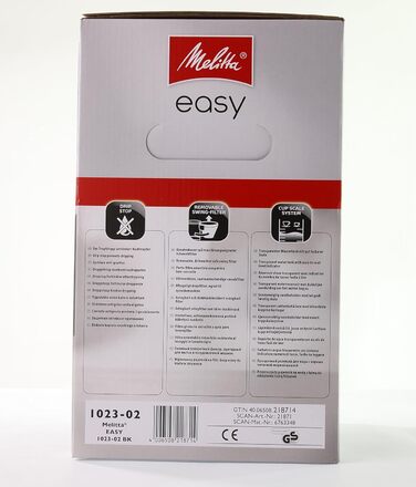 Кавоварка Melitta Easy з знімним поворотним фільтром, скляною колбою та системою захисту від крапель, на 10 чашок, чорна