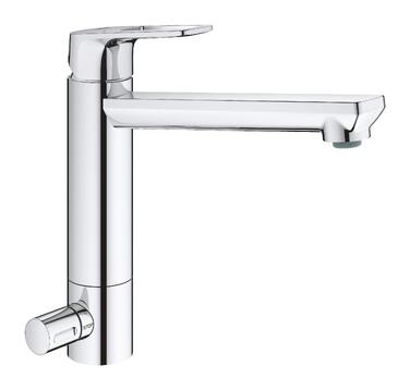 Змішувач кухонний GROHE з високим виливом, поворотний на 360°, хром (31367001) з металевим кріпленням та попереднім закриттям води
