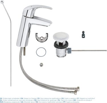 Змішувач для ванної кімнати Grohe Eurosmart, економічний, хром, з витяжною пробкою, 17 см, проста установка