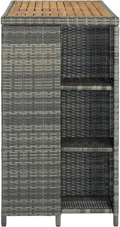 Барний стіл із полицею vidaXL, кухонний високий стіл, сірий, 120x60x110 см, поліратан