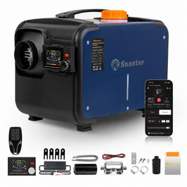 Дизельний опалювач 8kW з Bluetooth, 12V/24V/230V для вантажівок, фургонів, автодому, з автоматичним запуском та адаптером живлення, 2025 року випуску, блакитний