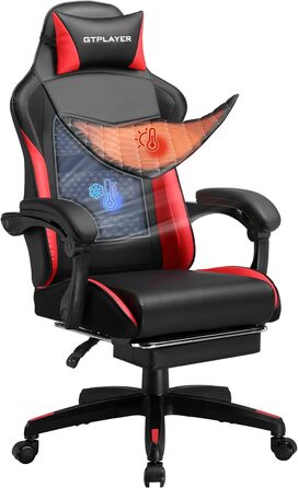 Ігровий крісло GTPLAYER з підніжкою, регульованою висотою та підтримкою попереку (червоний)