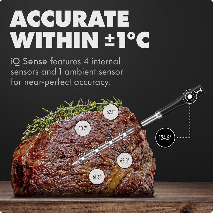 Термометр для м'яса Chef iQ Sense (2025) з Wi-Fi | Бездротовий, 5 сенсорів, до 530°C, для гриля, BBQ, духовки, фритюрниці