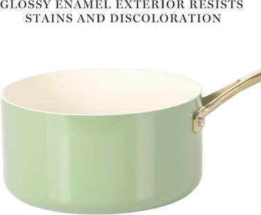 Набір посуду Martha Stewart Lockton Premium 10 предметів: каструлі та сковороди з керамічним антипригарним покриттям (зелений з золотими ручками)