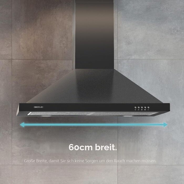 Витяжка кухонна піраміда Cecotec Bolero Flux PM 604300, 60 см, потужність 430 м³/год, механічне керування, чорна