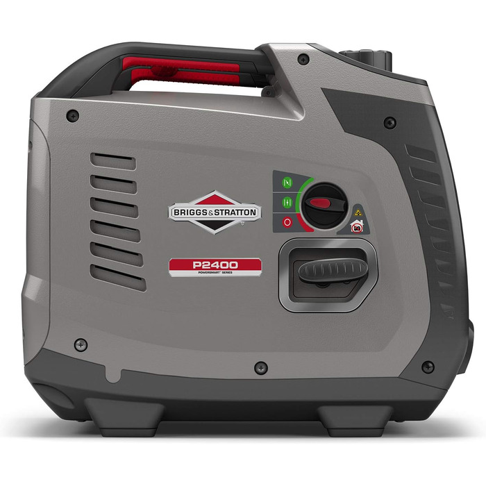 Інверторний бензиновий генератор Briggs & Stratton PowerSmart P2400, 2400 Вт (1800 Вт постійної потужності), 230 В, ультратихий та легкий, сіро-червоний