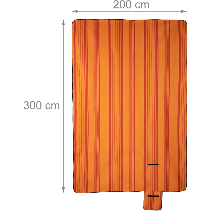 Пікнік-ковдра Relaxdays XXL 200x300 см, водонепроникна, ізоляційна, флісова, смугаста, з ручкою, для пляжу, помаранчева/червона