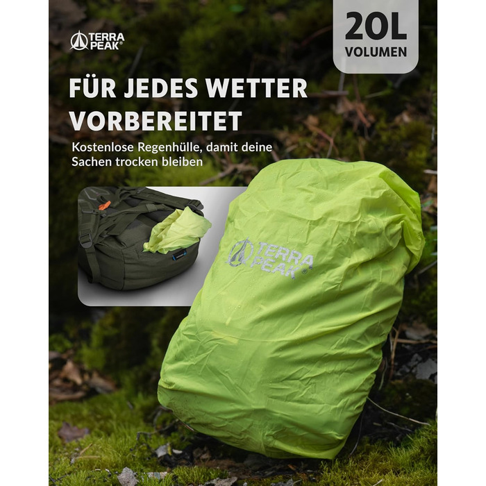 Рюкзак Terra Peak Flex 20L преміум, оливковий – туристичний рюкзак з вентиляцією спини, питною системою, дощовиком, 3D Air Mesh поліестер, поясом, для трекінгу та подорожей