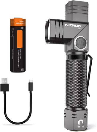 NICRON B74 LED ліхтарик 90° з магнітом, 700 люмен, 5 режимів, акумуляторний, IP65, для туризму, аварій, біле світло, з функцією пам'яті