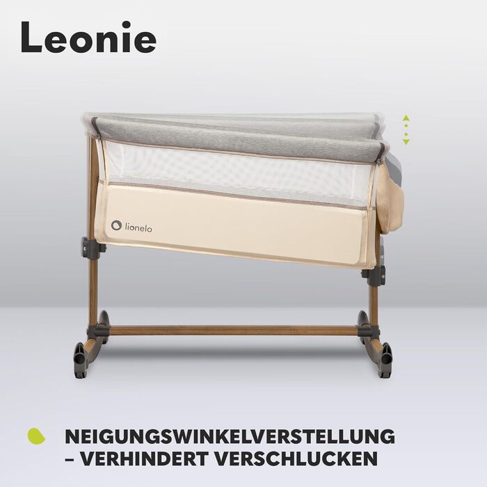 Дитяче ліжечко 3-в-1 Lionelo Leonie з маятниковою функцією, 5-рівневе регулювання висоти, нахил, матрац, знімна бокова стінка, колеса, бічна кишеня, легке транспортування