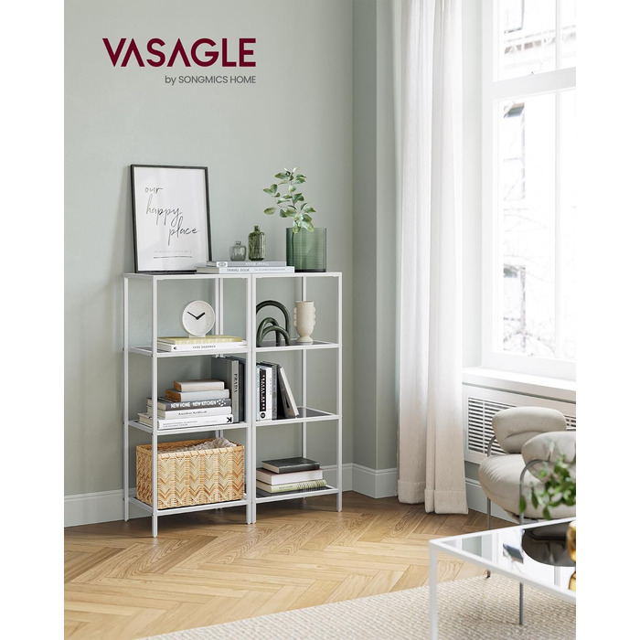 Регал VASAGLE з 5 полицями, для ванної кімнати, вітальні, кухні, офісу, скло, метал, LGT029A01