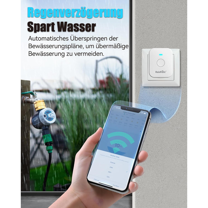 Таймер для поливу RainPoint WiFi, автоматична система поливу з латунним входом, режим циклу/замочування, керування через Smart APP (2.4 GHz WiFi/Bluetooth) для газону та саду