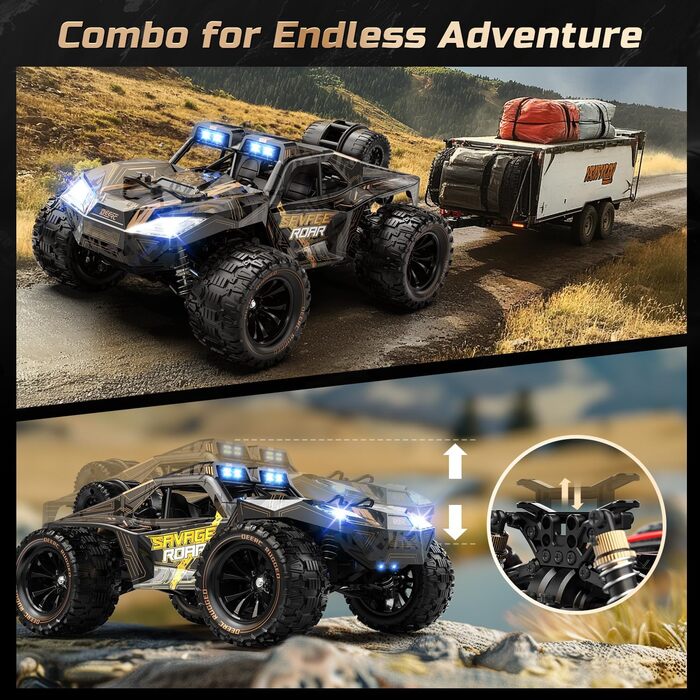 Радіокерований позашляховик DEERC 1:14 40 км/год, RC-трак 4x4 2.4 ГГц з LED-фарами, 2 акумулятори, іграшка для хлопчиків