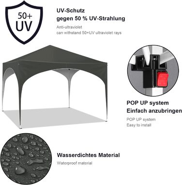 WOLTU павільйон Pop-Up водонепроникний складний павільйон 3x3 м, сірий, для саду, тераси, кемпінгу, фестивалю, з напівкруглим дахом, металевий каркас, оксфордська тканина, сонцезахист
