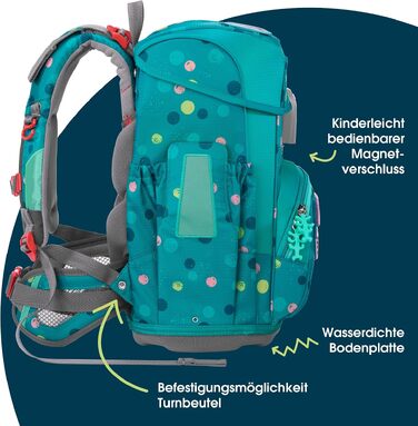 Шкільний рюкзак Step by Step Cloud Turtle Josie, 5-предметний набір, ергономічний ранцевий рюкзак з рефлекторами та поясом, для 1 класу, 19л, бірюзовий