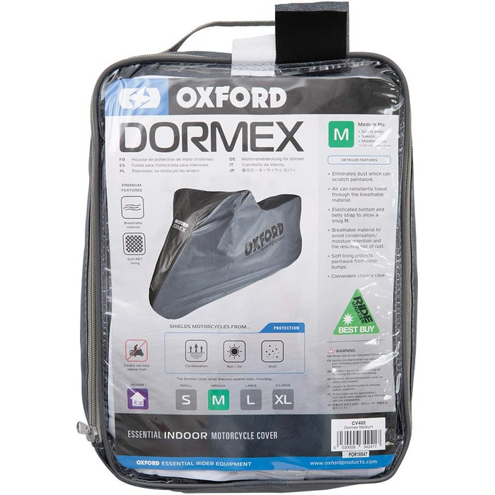 Чохол для мотоцикла Oxford Dormex Medium, чорний/сірий, для приміщень, 229×99×125 см