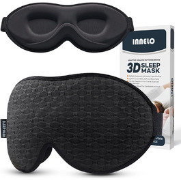 INNELO 3D маска для сну для чоловіків і жінок, чорна, з ергономічною формою, глибокими очними поглибленнями, підвищеним носовим упором, повне блокування світла, меморі фоам, дихаюча, для подорожей