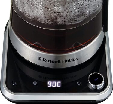 Скляний електрочайник Russell Hobbs Attentiv 26200-70 з регулюванням температури (40-100°C), ситом для чаю, цифровим керуванням та функцією підігріву, 1.7л, 2400Вт, нержавіюча сталь