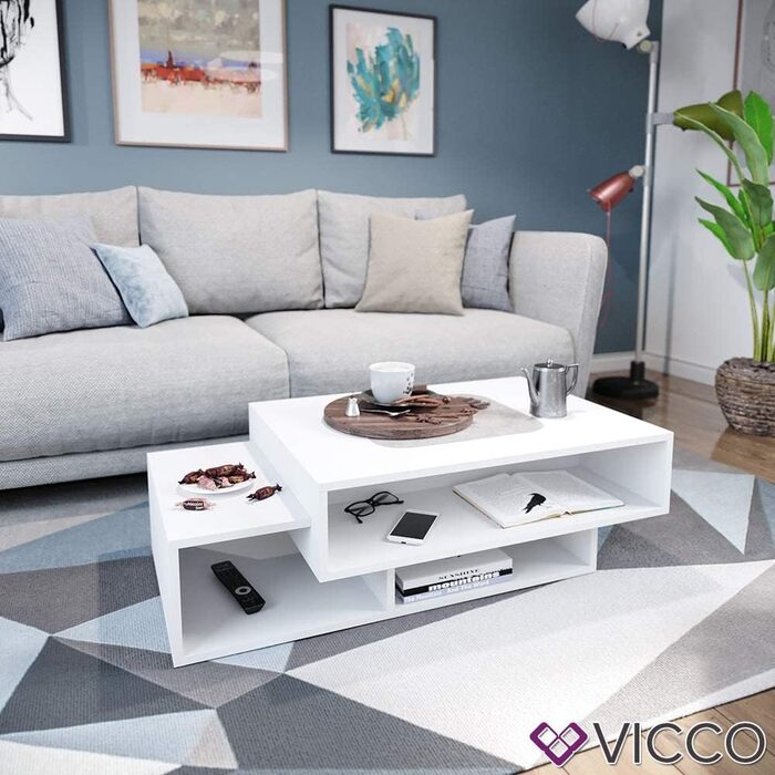 Журнальний стіл Vicco Bari, білий, 105x32 см, сучасний дизайн для вітальні