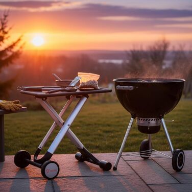Складаний стіл-візок для гриля BBQ-Toro, чорний, 65 x 41 x 65 см, алюмінієвий допоміжний стіл з металевою робочою поверхнею для аксесуарів та вуличної кухні