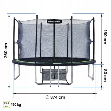 Батут із захисною сіткою Urbogym 374 см FT 12 (365-374 см)