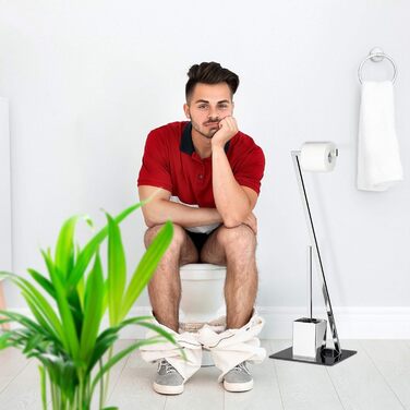 WC гарнітура Relaxdays GLASS 77x25x25 см, тримач для туалетного паперу та щітка, скло і метал, стійка, сріблясто-чорна, для ванної кімнати