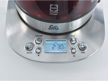 Електрочайник Solis Digital 5515 з регулюванням температури, LCD-дисплеєм, функцією підтримки тепла, нержавіюча сталь, 1200 Вт, 1,2 л – чайник і чайоварка