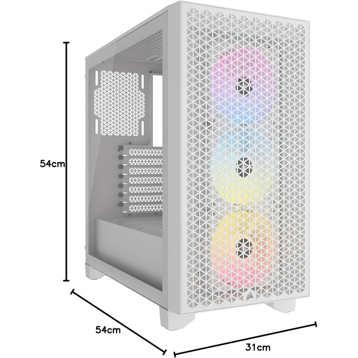 Корпус для ПК CORSAIR 3000D RGB Airflow, середній, білий, з 3 AR120 RGB вентиляторами, підтримка 3-слотової GPU, до 8 вентиляторів 120 мм, високий повітряний потік