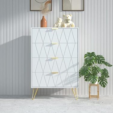 Комод UEV з 4 шухлядами, білий, 60x34x91 см, для вітальні, спальні, передпокою