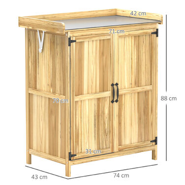 Outsunny Садова шафа з дерева, Садовий сарай стійкий до погодних умов 74x43x88 см, Садовий сарай зі складними полицями на даху, Робоча поверхня, Садова шафа, Садовий сарай Шафа для інструментів Садовий сарай для саду, тераси, дерева