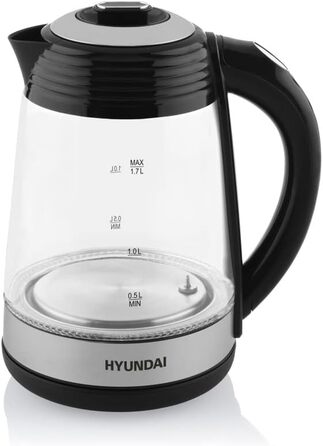 Електрочайник скляний HYUNDAI VK 780, 1.7 л, 2200 Вт, 7 температурних режимів, LED підсвітка, функція збереження тепла