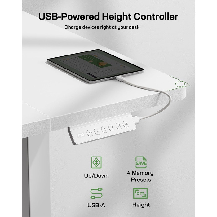 Електричний стіл HUANUO з USB-зарядкою 120x60 см, регульована висота, світло-коричневий вінтажний, для дому та офісу
