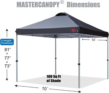 Намет MasterCanopy 3x3 м розкладний, з вентиляцією, чорний, для ринку, саду, двору, павільйон для вечірок