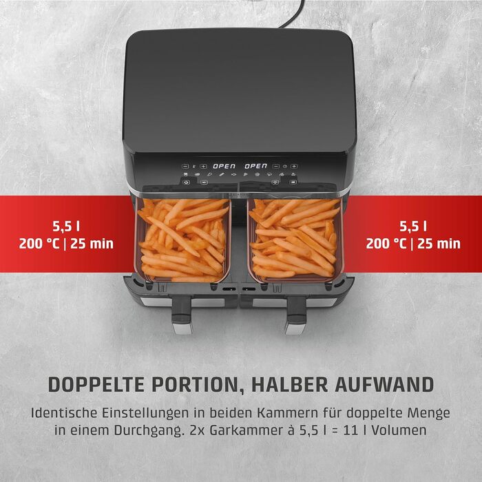 Аерофритюрниця з двома камерами CASO AirFry DuoChef, 14л, 10 програм, LED-дисплей, вікно перегляду, 50-200°C