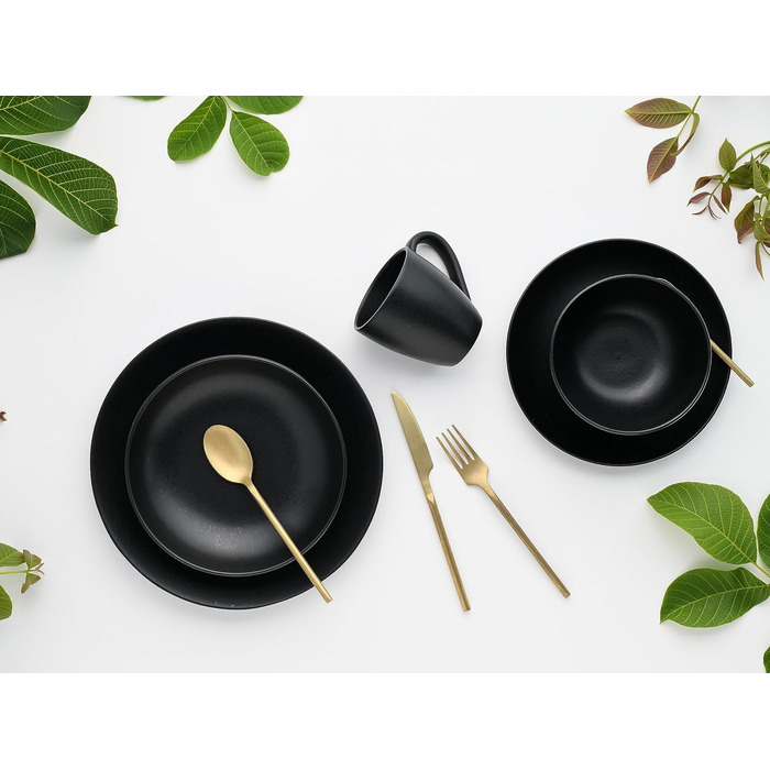 CreaTable Magic Black набір посуду 20 предметів з кам'яної кераміки, комплект тарілок і чашок, підходить для посудомийної машини та мікрохвильової печі, вироблено в Португалії