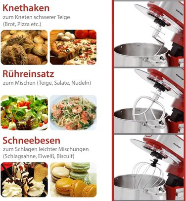 Кухонна машина Syntrox Germany Snofru, 12 л, нерж. сталь, м’ясорубка, багатофункціональний міксер, 2000 Вт, червона