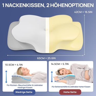 Ергономічна подушка для шиї MULISOFT з ефектом пам'яті (Memory Foam), форма-метелик, біла, розмір M
