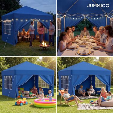 Павільйон садовий JUMMICO 3x3м водонепроникний, з бічними стінками, UV 50+, для кемпінгу та вечірок (Синій)