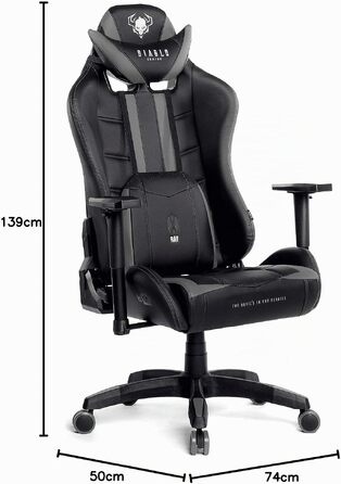 Ігрове крісло Diablo X-Ray King XL, офісне крісло для комп'ютера з 4D підлокітниками, чорно-сіре