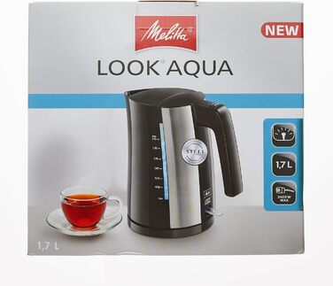 Електрочайник Melitta Look Aqua 1026-02, 1,7 л, 2400 Вт, чорний, з автоматичним вимкненням, захистом від перегріву та прихованим нагрівальним елементом