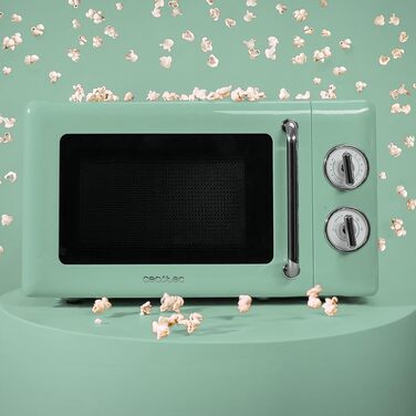 Мікрохвильова піч Cecotec Proclean 3110 Retro Green: механічна, 700 Вт, 6 рівнів, таймер до 30 хв, розморожування, зелений колір, ретро-дизайн