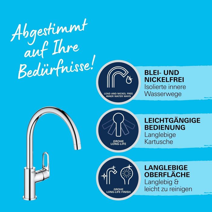 Змішувач кухонний GROHE Start Flow з високим виливом, поворотний на 360°, хром - 31555001