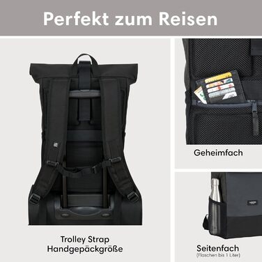 Рюкзак LARKSON Rolltop для жінок і чоловіків, водостійкий, для ноутбука, подорожей, роботи, університету, велосипедний, чорний/сірий, універсальний розмір
