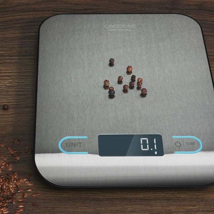Кухонні ваги Cecotec CookControl Digitale: точність 1 г, платформа з нержавіючої сталі, антифрегатне покриття, LCD-дисплей, 5 кг