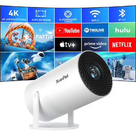 XuanPad Проектор з WiFi та Bluetooth, 30000L, 1080P, Автофокус AI, Поворотний на 210°, Автоматична корекція Keystone, Система видалення пилу та охолодження, Сертифікований Netflix